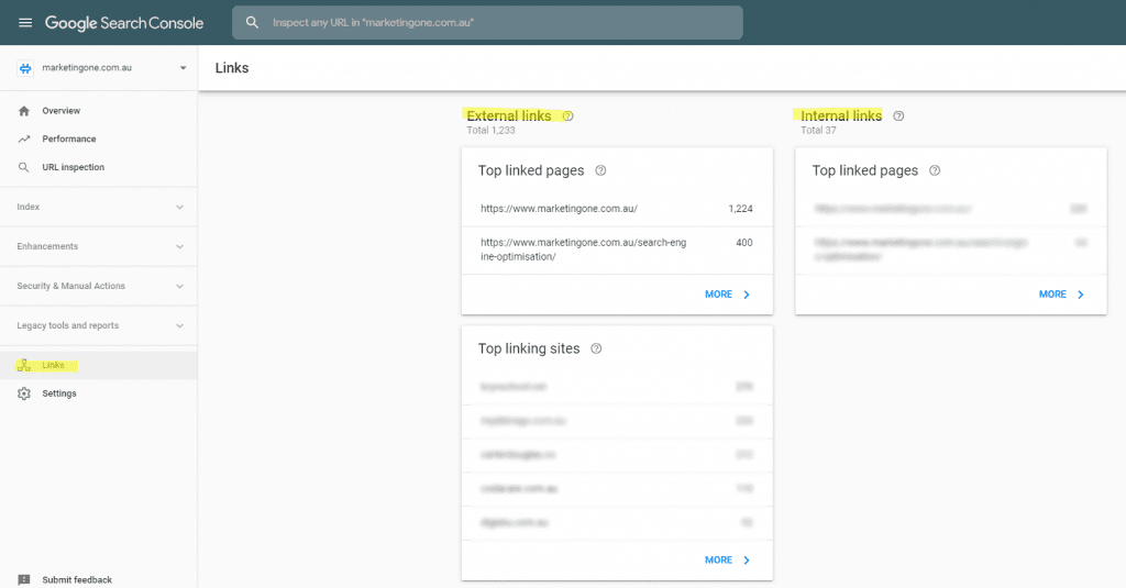 Google Search Console internal linking